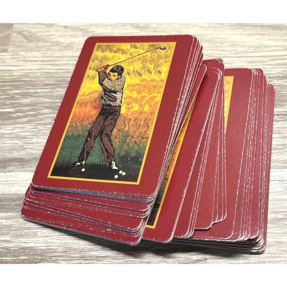 Golf Playing Cards in Wood Box 2 Decks Vintage Office Desk Display - Picture 7 of 12